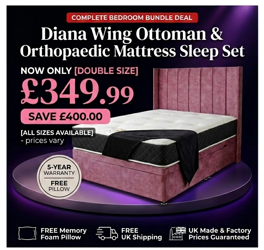 Diana Wing Ottoman Bundle —  Bed, Mattress & Free Memory Pillow - Save £220