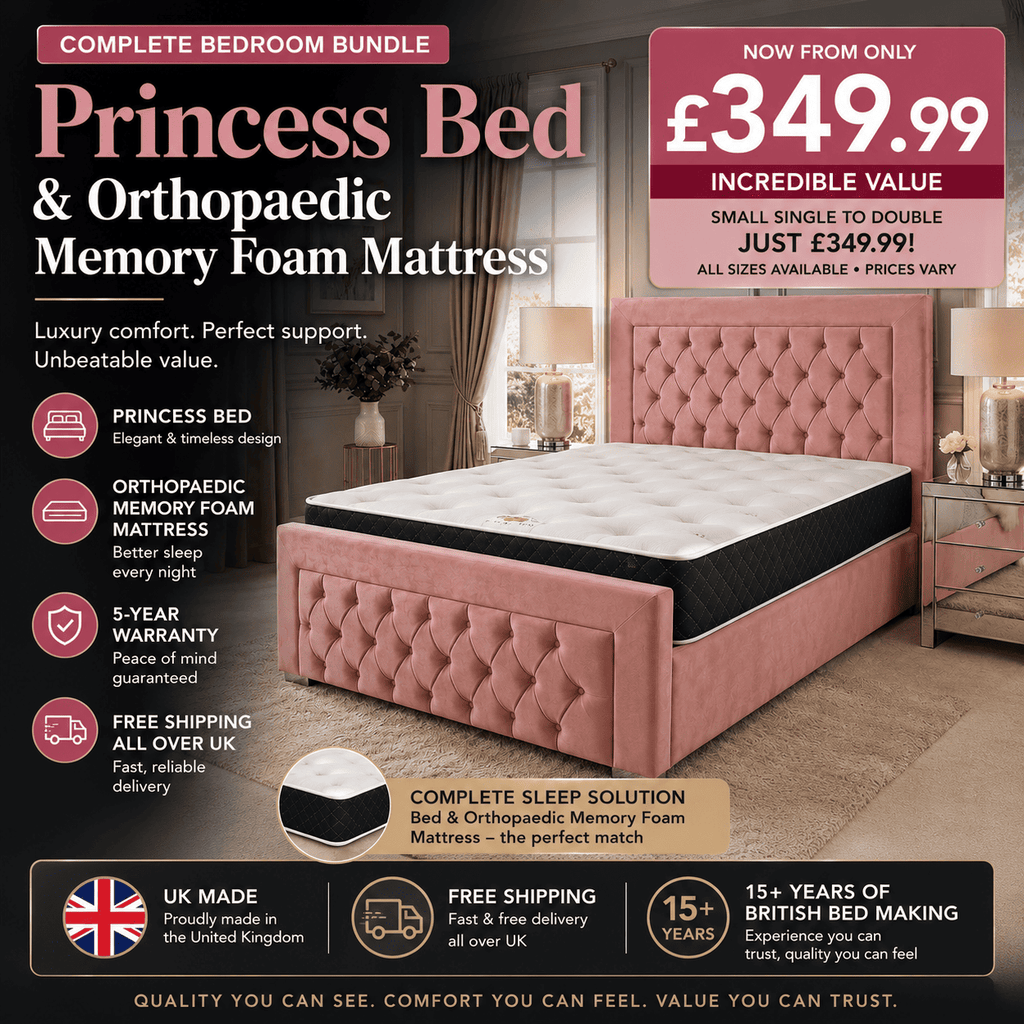 Princess Bed & Orthopaedic Memory Foam Mattress Bundle