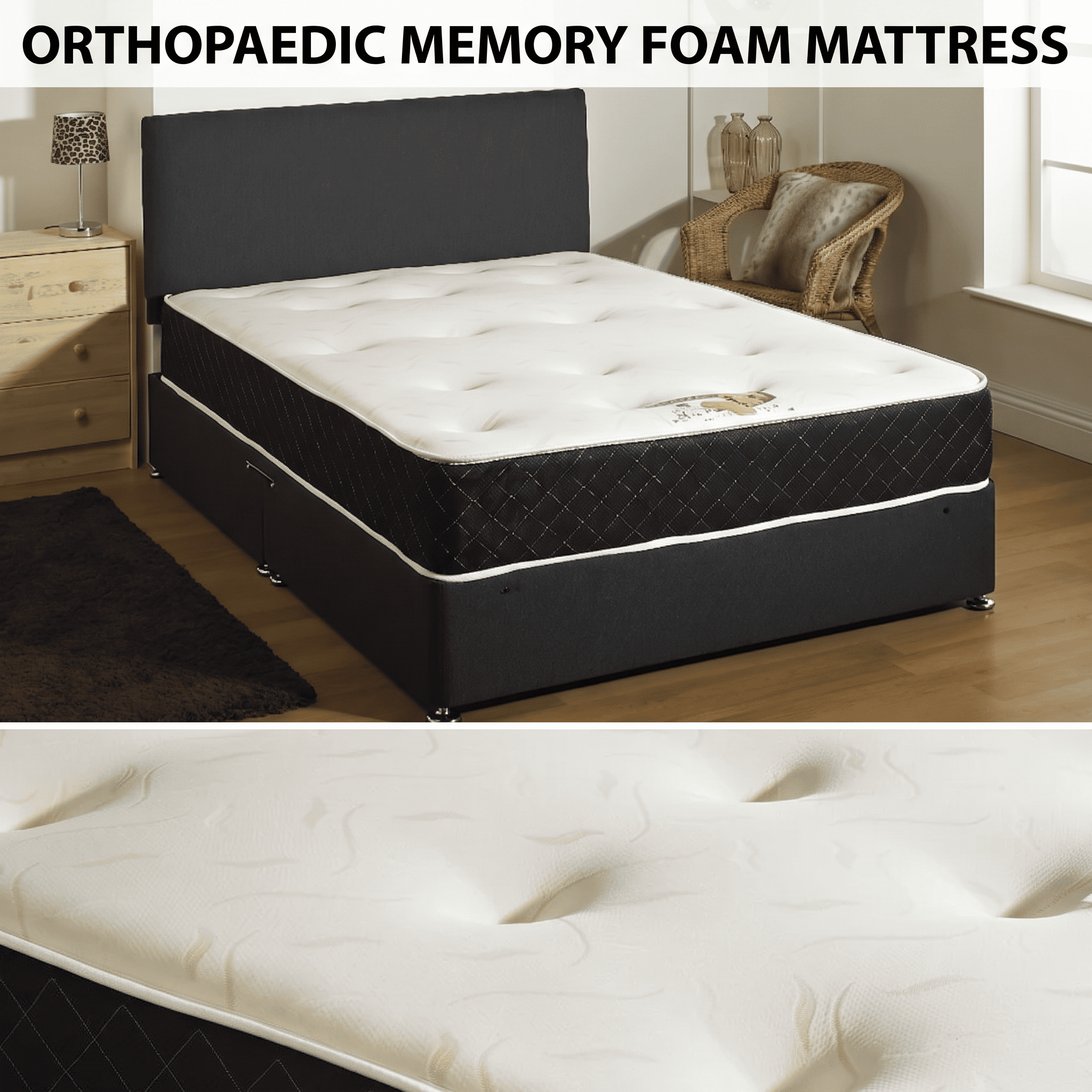 Classic Chesterfield Sleigh Bed &  Memory Foam Mattress Bundle